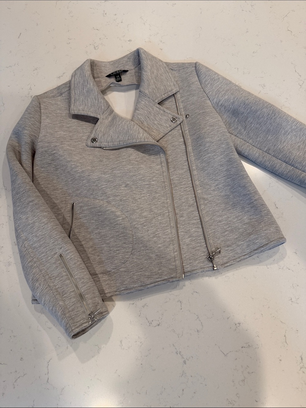 Ralph Lauren Heather Gray Cropped Moto-Style Jacket